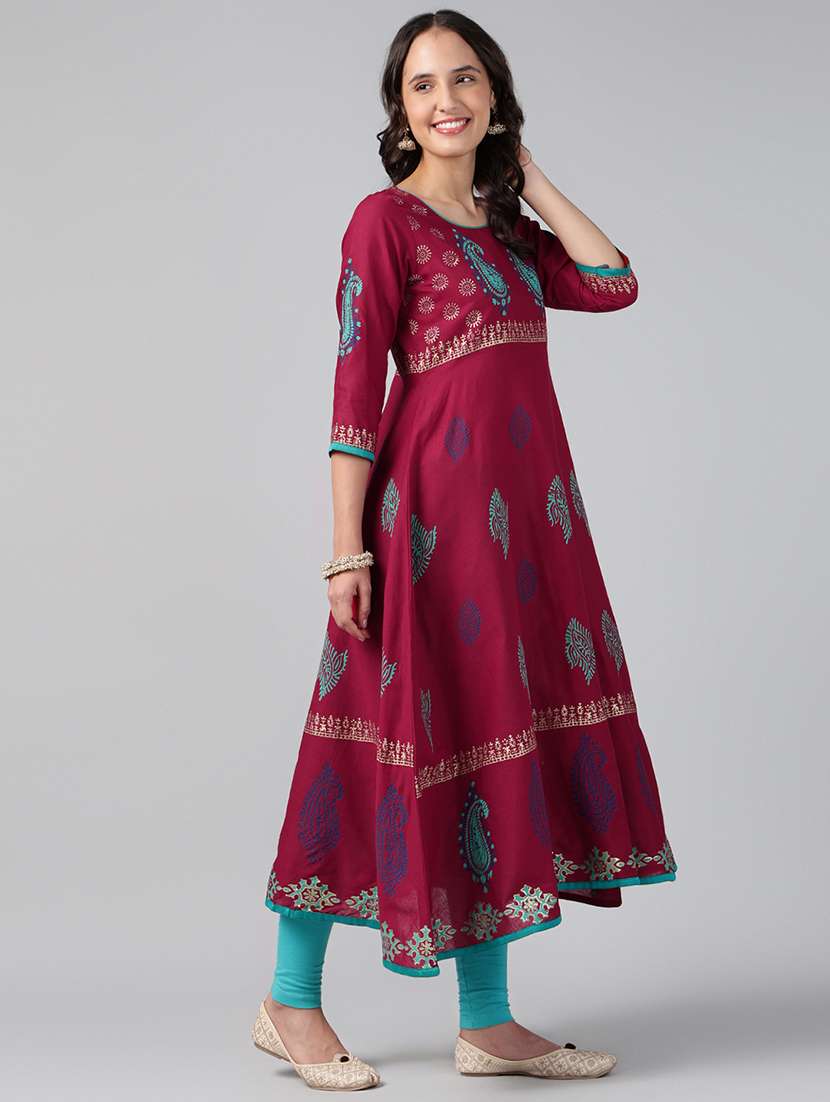 women printed three quarter sleeve anarkali kurta - 22527773 -  Standard Image - 5