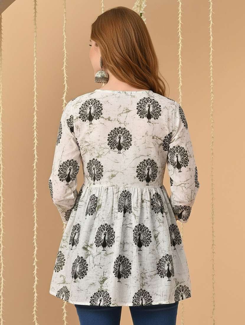 women printed three quarter sleeves a-line kurti - 22527774 -  Standard Image - 3