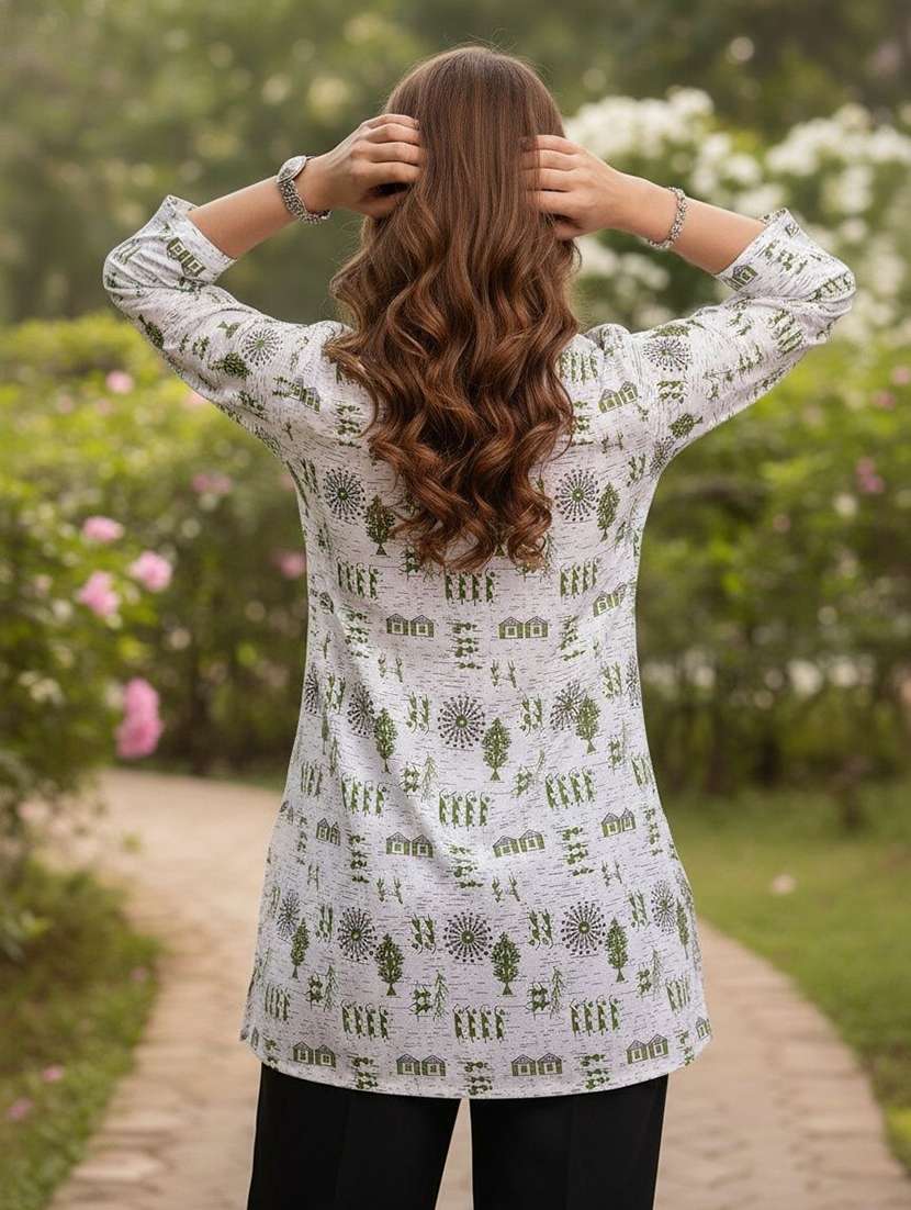 Women Printed Three Quarter Sleeve Straight Kurti - 22527776 -  Standard Image - 3
