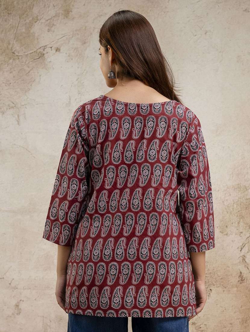 women printed three quarter sleeve straight kurti - 22527779 -  Standard Image - 3