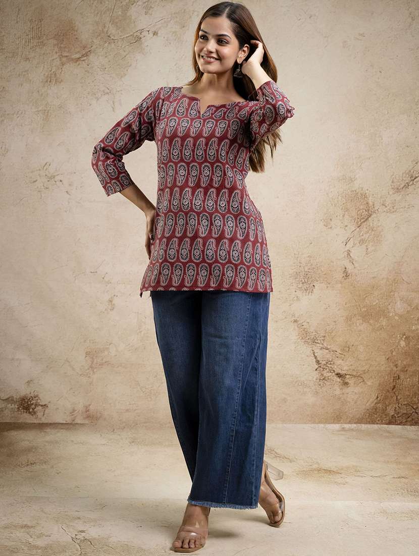women printed three quarter sleeve straight kurti - 22527779 -  Standard Image - 5