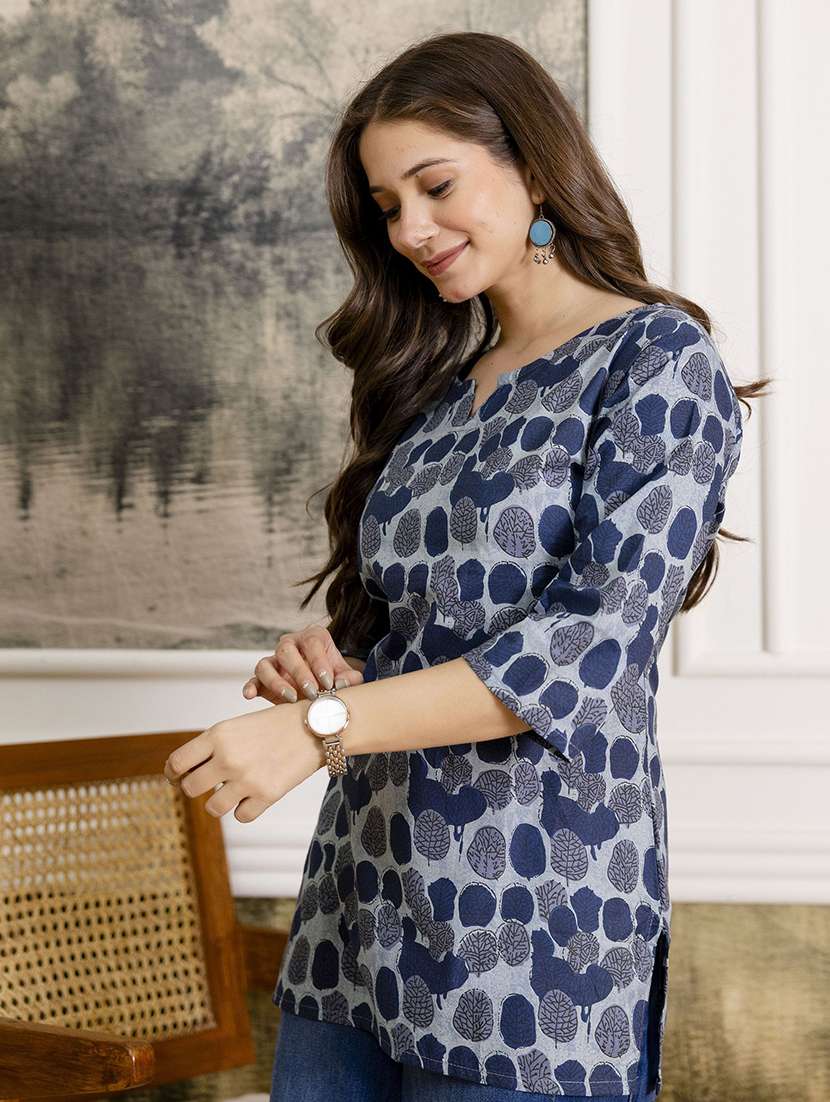 women printed three quarter sleeve straight kurti - 22527787 -  Standard Image - 3
