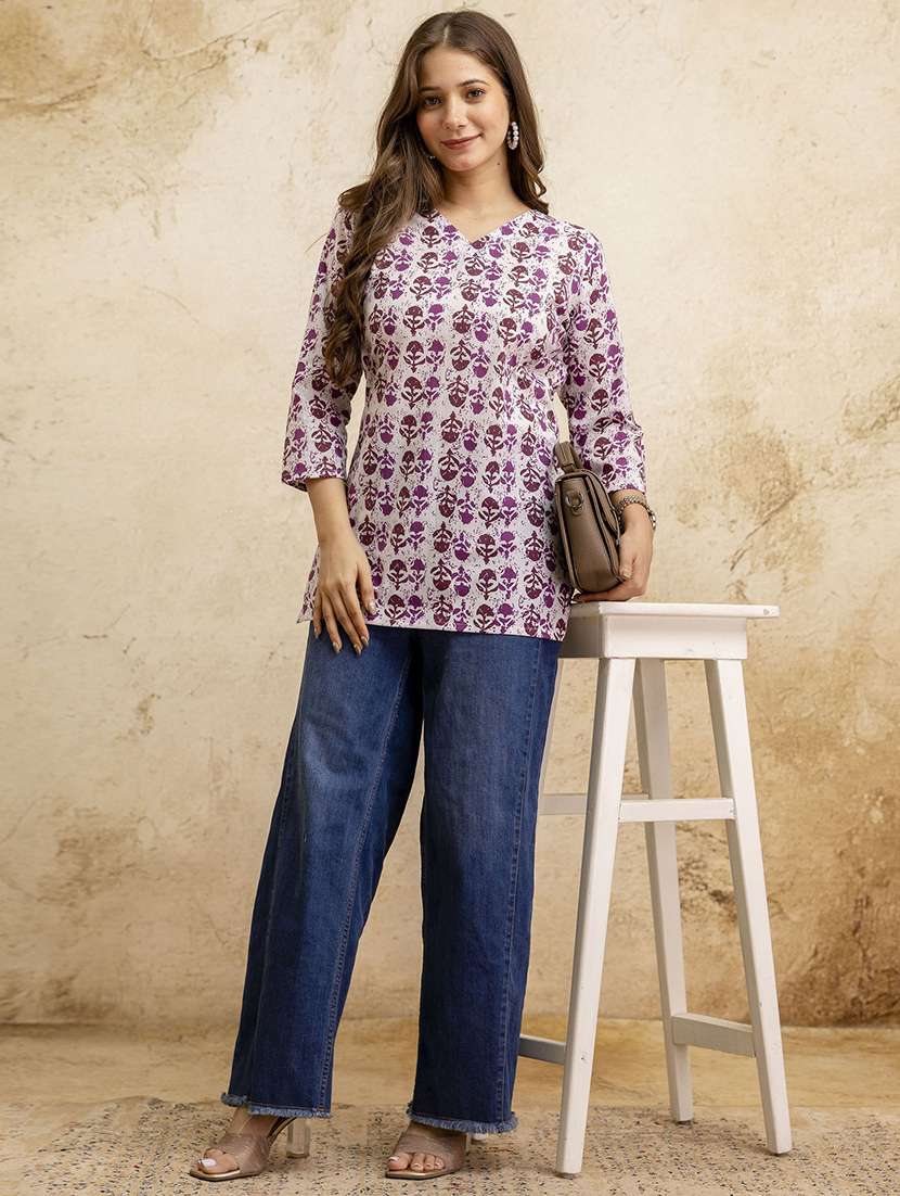 women printed three quarter sleeve straight kurti - 22527790 -  Standard Image - 5