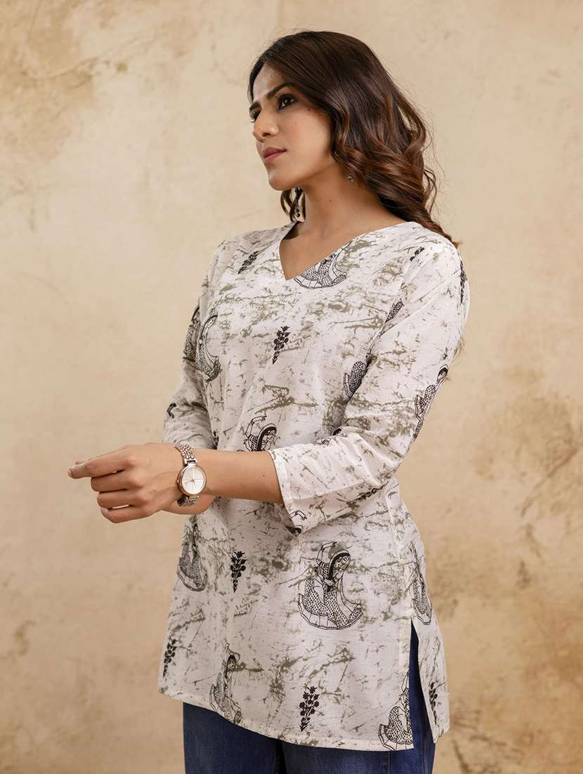 Women Printed Three Quarter Sleeve Straight Kurti - 22527791 -  Standard Image - 3