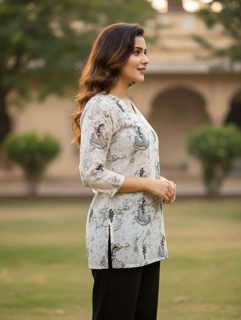 women printed three quarter sleeve straight kurti - 22527792 -  Standard Image - 3