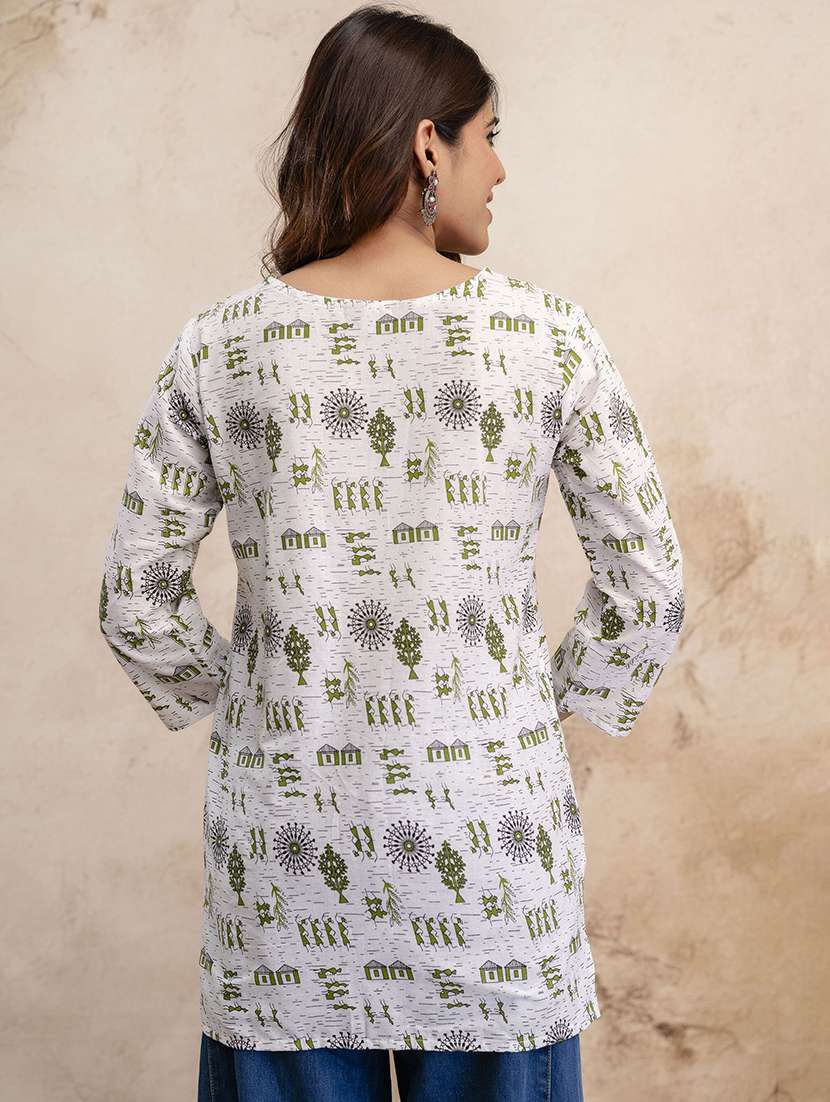women printed three quarter sleeve straight kurti - 22527797 -  Standard Image - 3