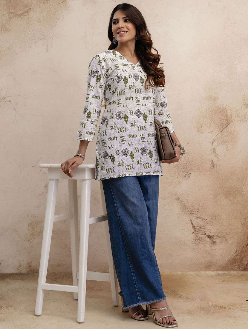 women printed three quarter sleeve straight kurti - 22527797 -  Standard Image - 5