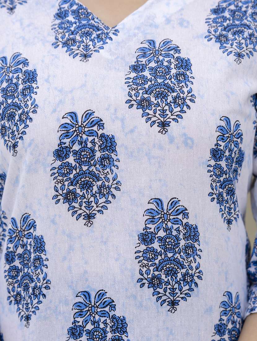 women printed three quarter sleeve straight kurti - 22527799 -  Standard Image - 3