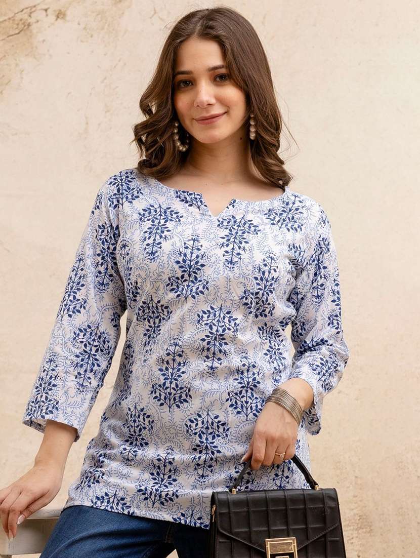 women printed three quarter sleeve straight kurti