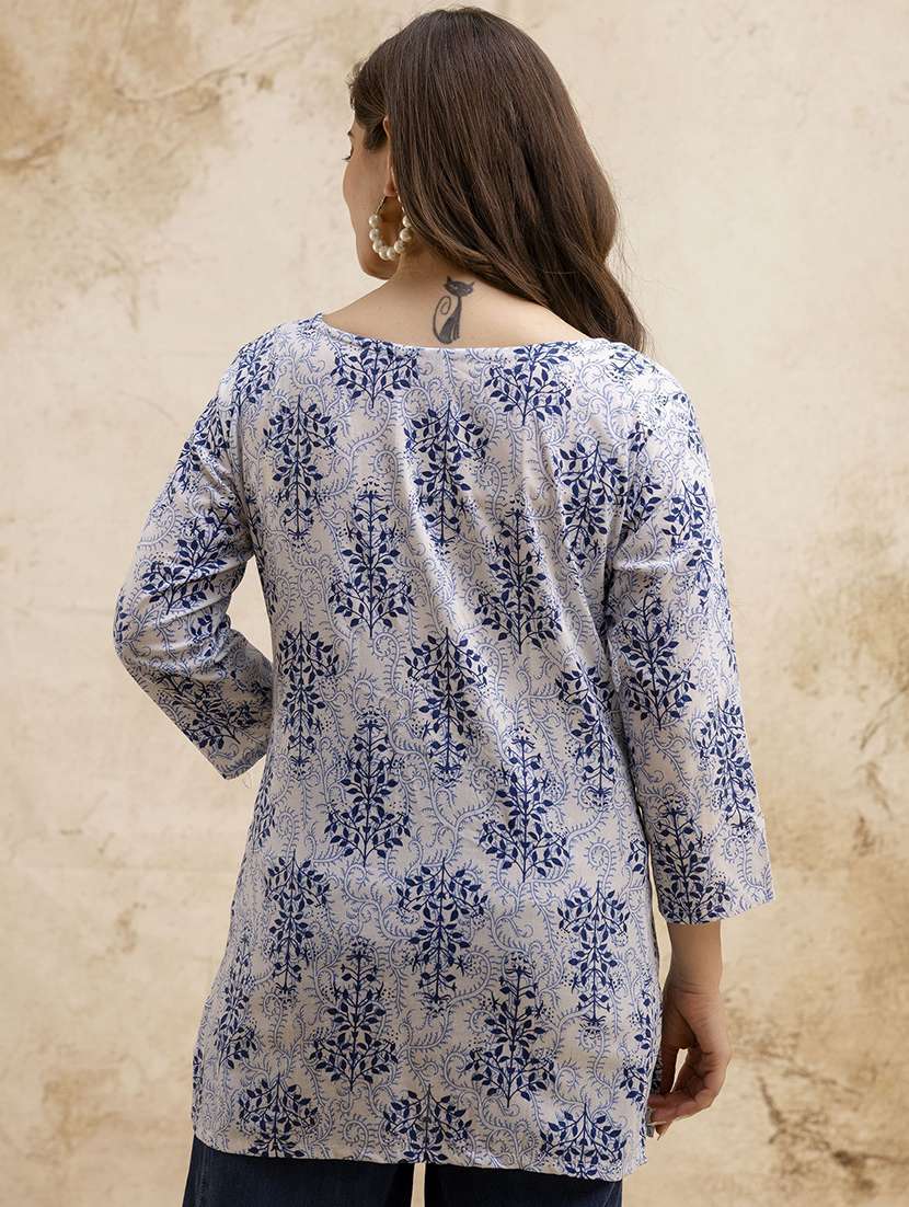 women printed three quarter sleeve straight kurti - 22527802 -  Standard Image - 3
