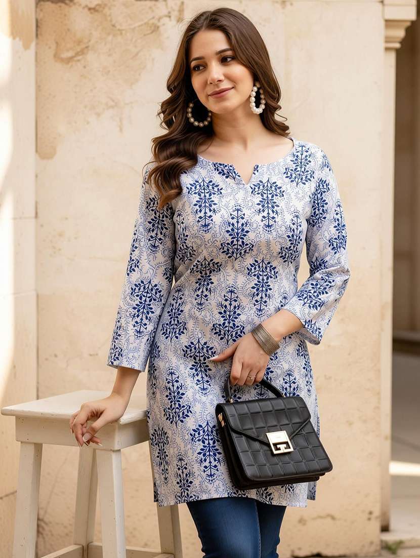 women printed three quarter sleeve straight kurti - 22527802 -  Standard Image - 5