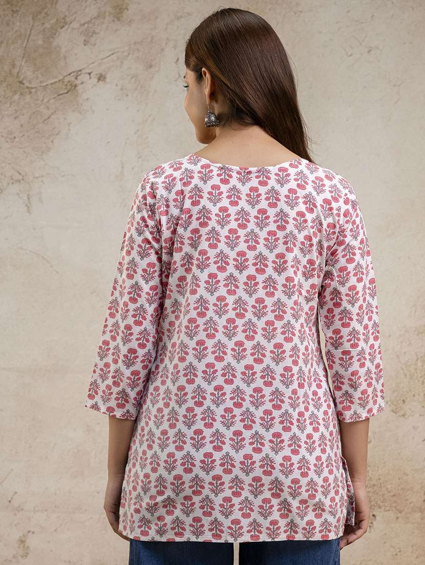 women printed three quarter sleeve straight kurti - 22527808 -  Standard Image - 3