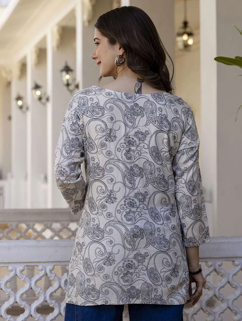 women printed three quarter sleeves straight kurti - 22527809 -  Standard Image - 3