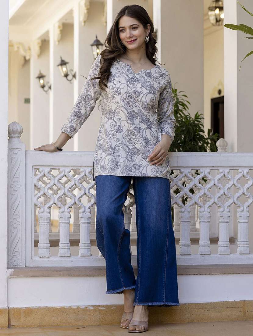 women printed three quarter sleeves straight kurti - 22527809 -  Standard Image - 5