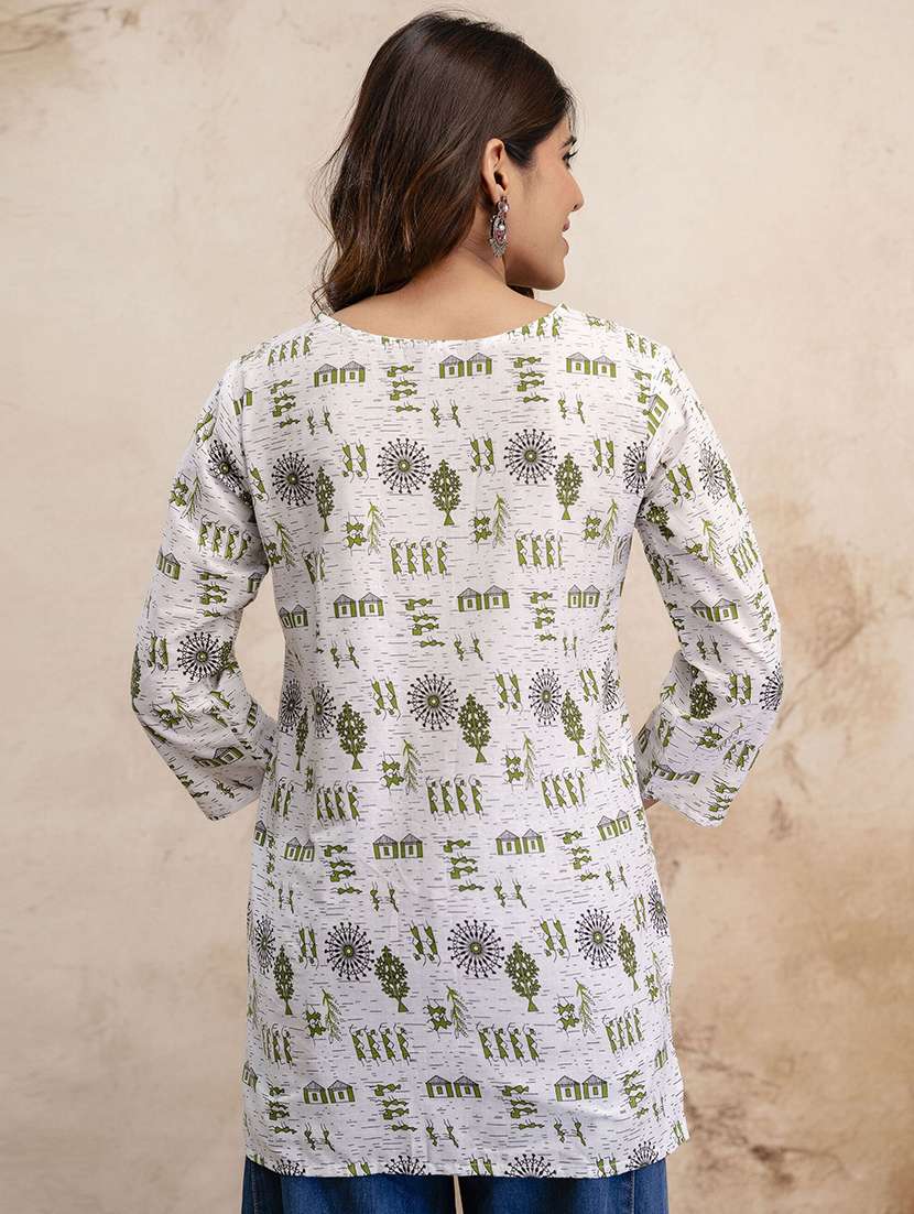 women printed three quarter sleeves straight kurti - 22527810 -  Standard Image - 3