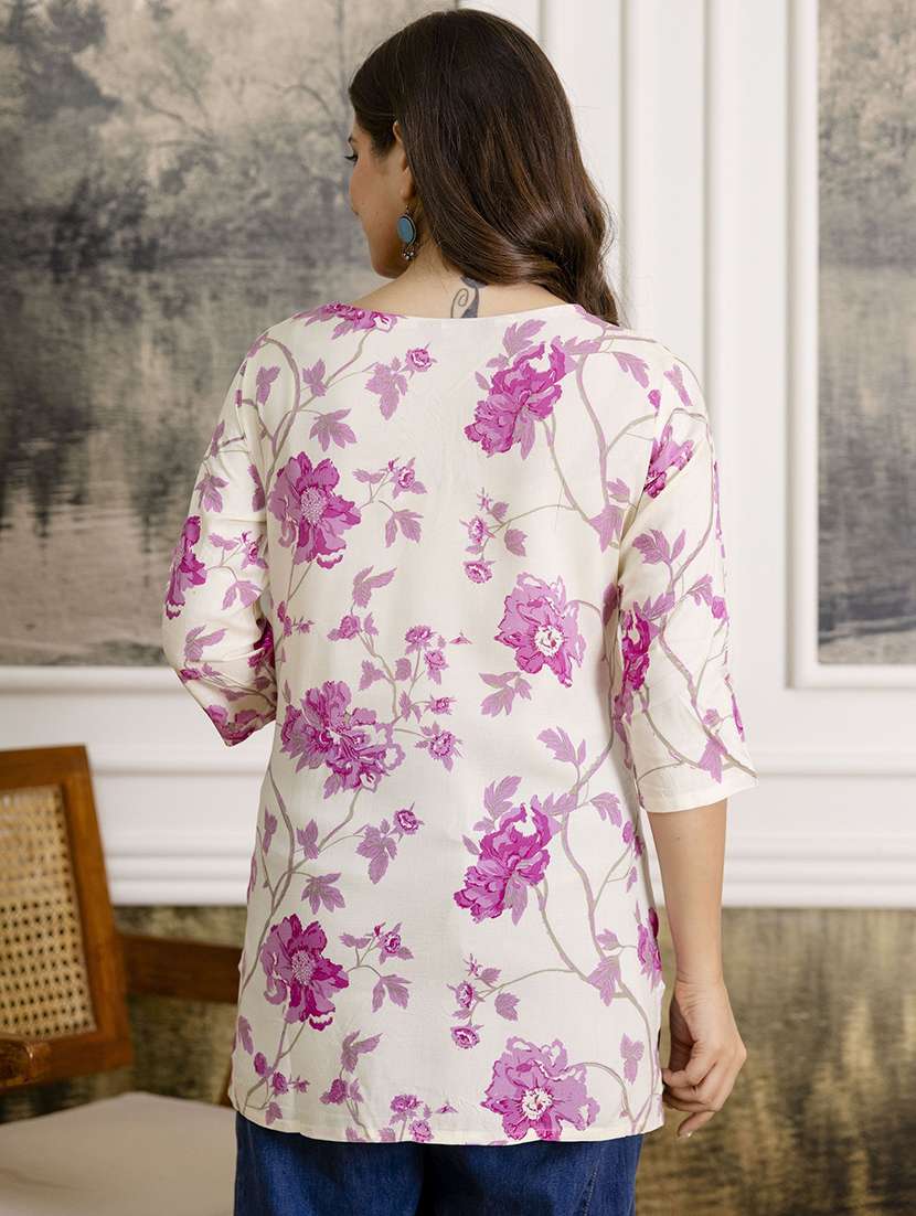 women printed three quarter sleeves straight kurti - 22527811 -  Standard Image - 3