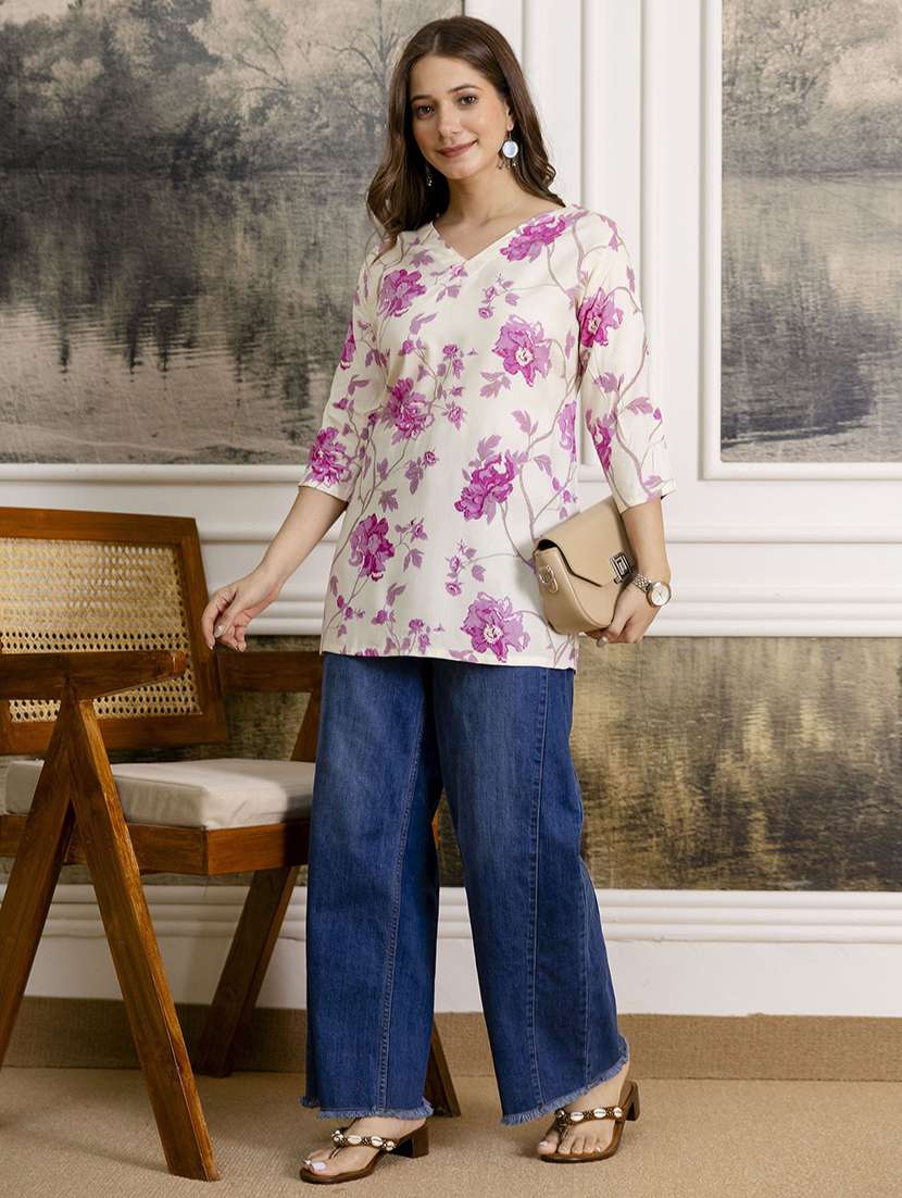 women printed three quarter sleeves straight kurti - 22527811 -  Standard Image - 5