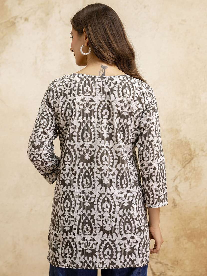 women printed three quarter sleeves straight kurti - 22527819 -  Standard Image - 3
