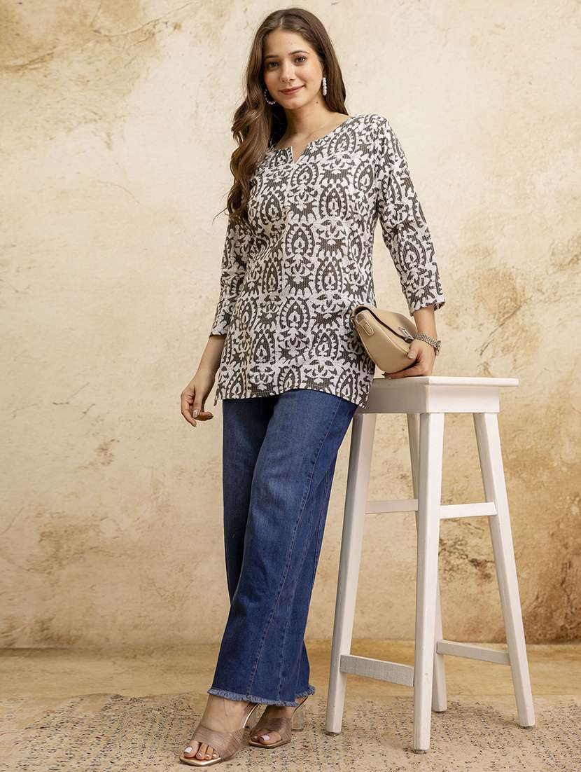 women printed three quarter sleeves straight kurti - 22527819 -  Standard Image - 5