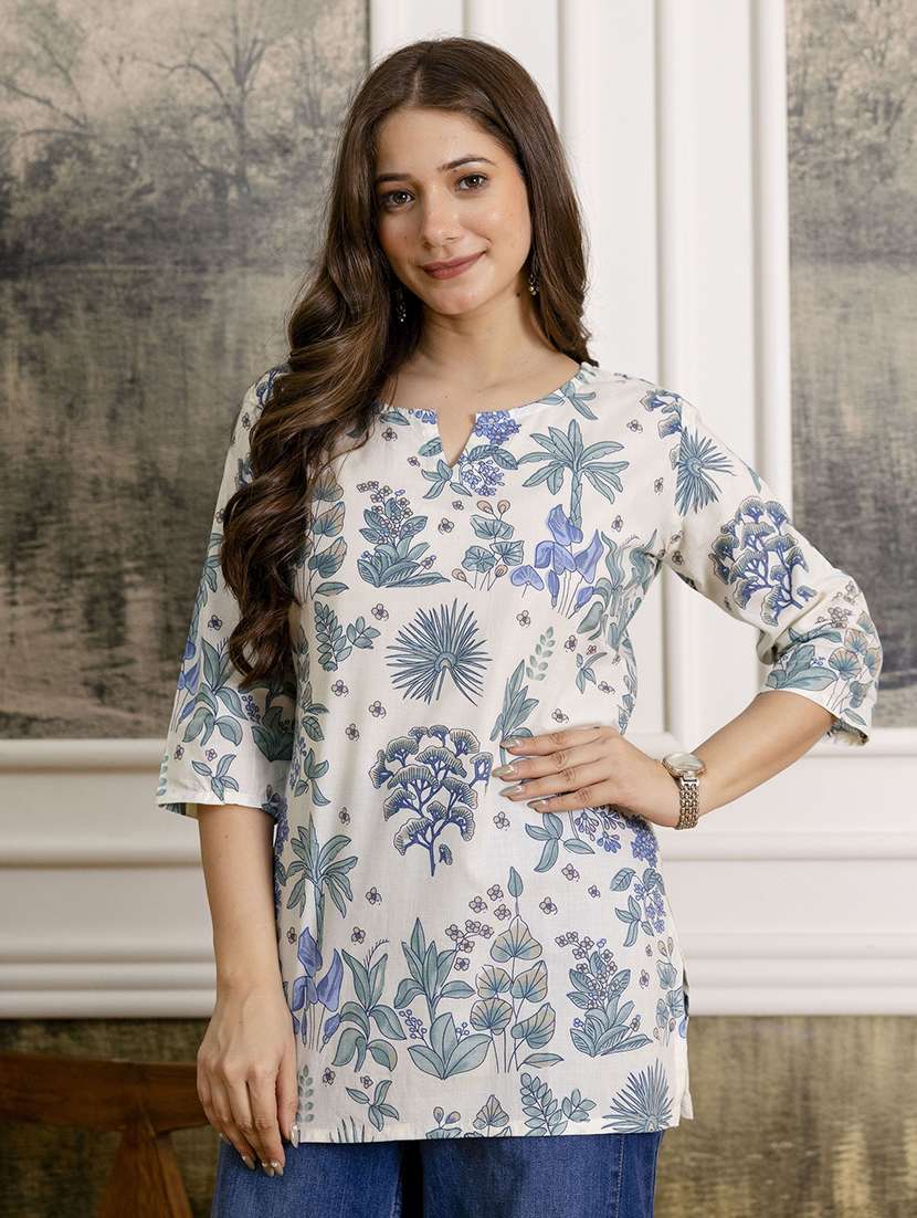 women printed three quarter sleeves straight kurti