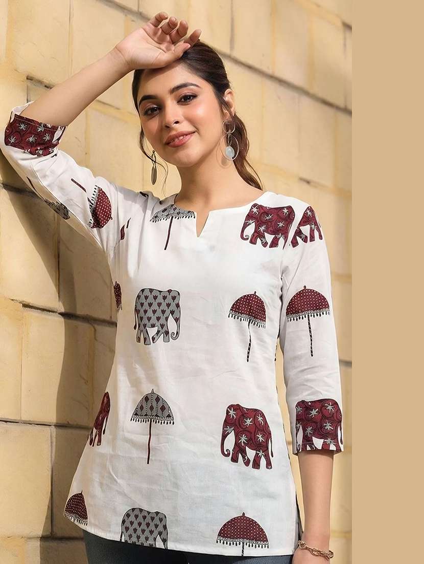 women printed three quarter sleeve straight kurti