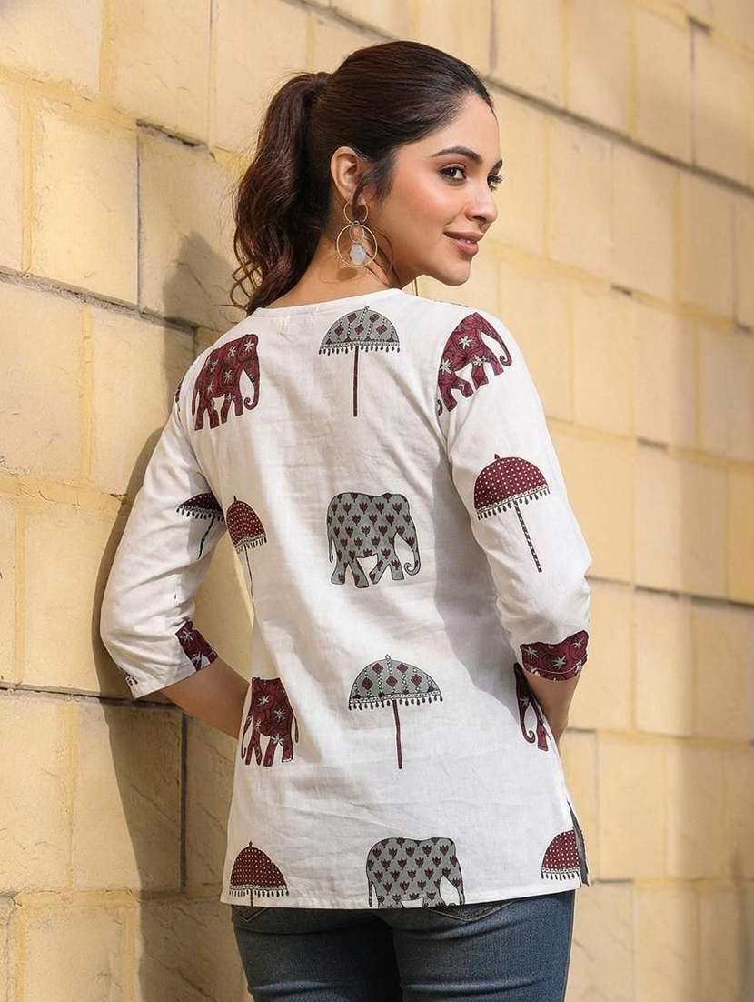 women printed three quarter sleeve straight kurti - 22527823 -  Standard Image - 3