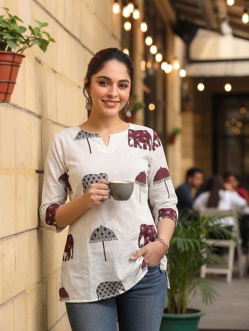 women printed three quarter sleeve straight kurti - 22527823 -  Standard Image - 5