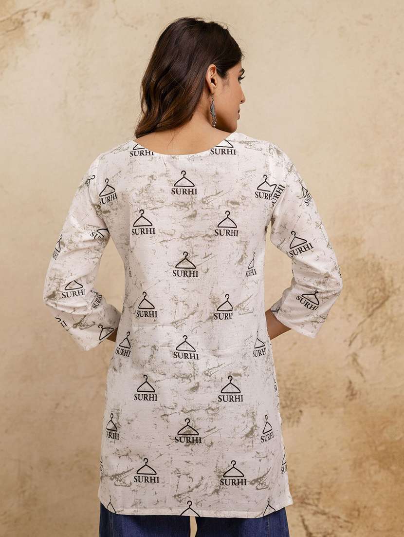 Women Printed Three Quarter Sleeve Straight Kurti - 22527825 -  Standard Image - 3