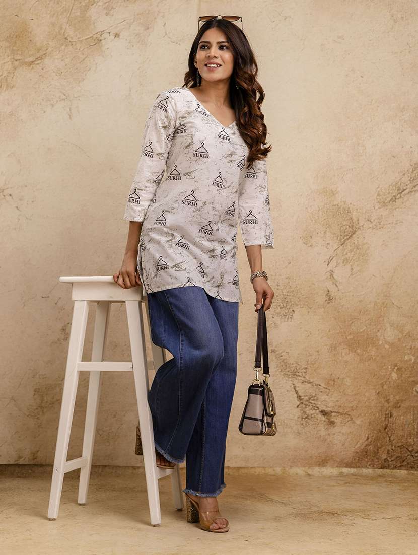 Women Printed Three Quarter Sleeve Straight Kurti - 22527825 -  Standard Image - 5