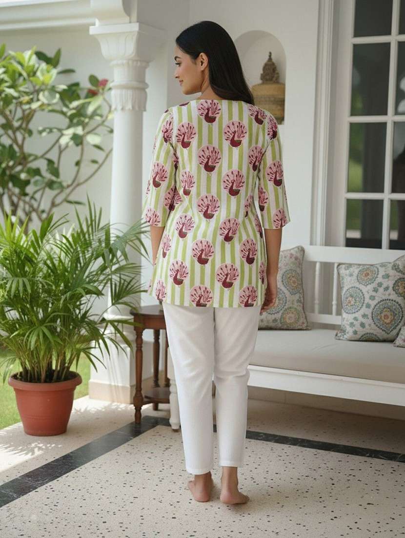 women printed three quarter sleeve straight kurti - 22527828 -  Standard Image - 3