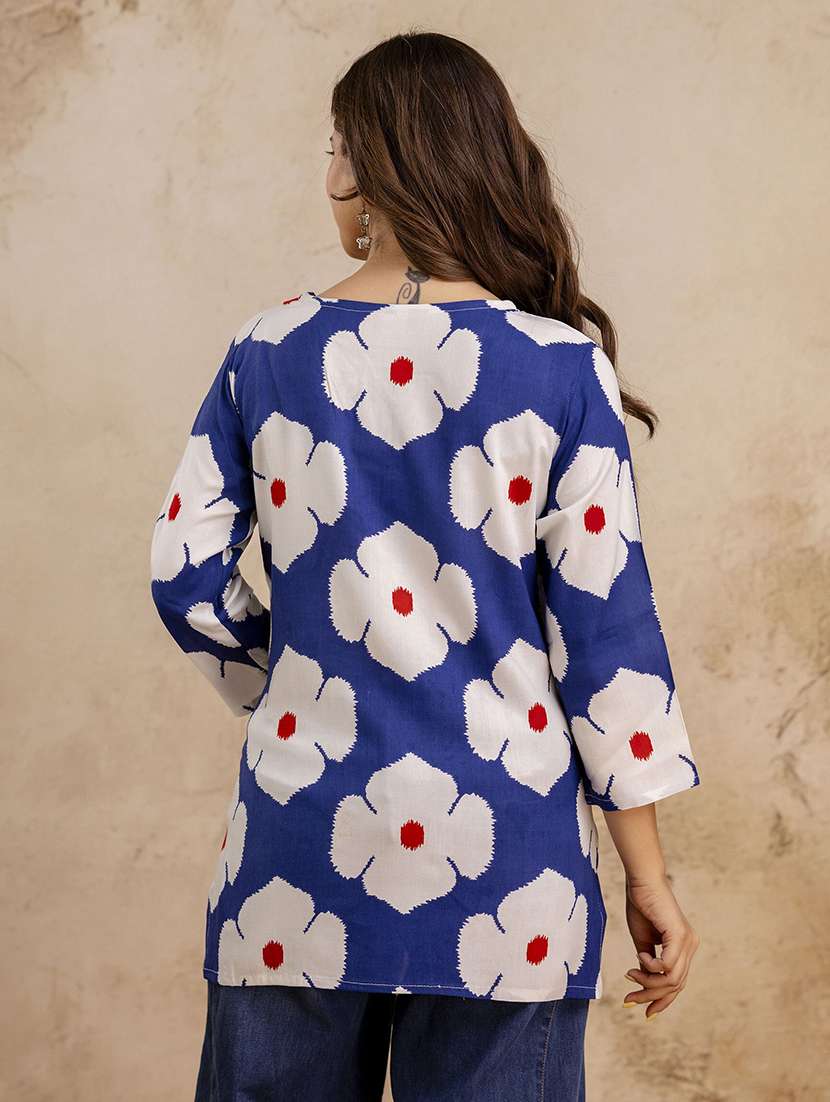 women printed three quarter sleeve straight kurti - 22527829 -  Standard Image - 3