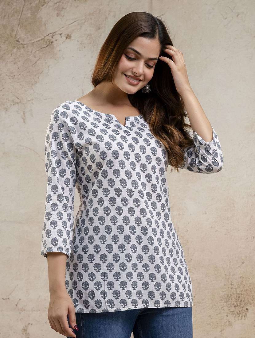 women printed three quarter sleeve straight kurti - 22527831 -  Standard Image - 3
