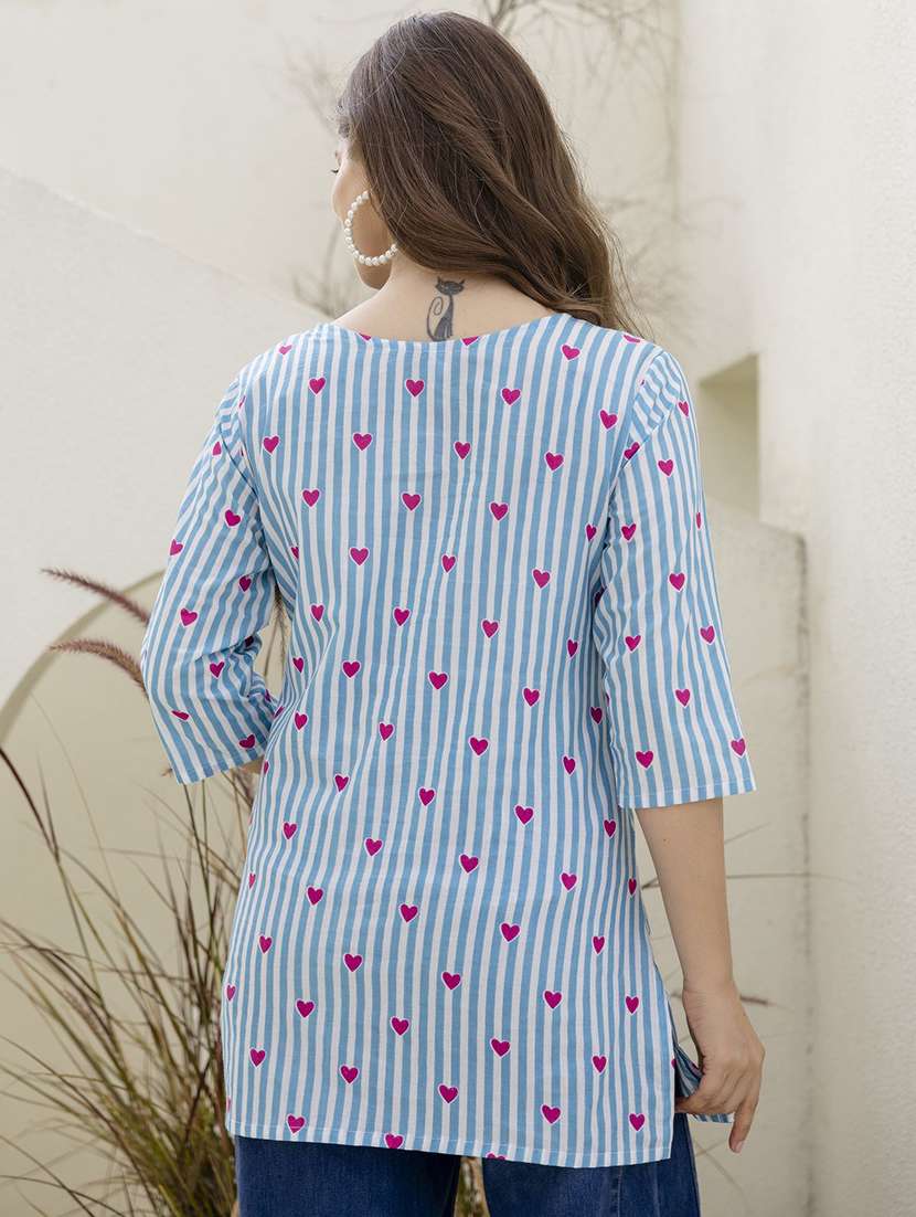 women printed three quarter sleeve straight kurti - 22527832 -  Standard Image - 3