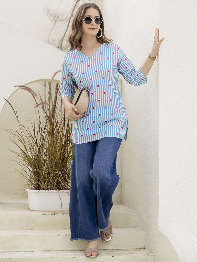 women printed three quarter sleeve straight kurti - 22527832 -  Standard Image - 5