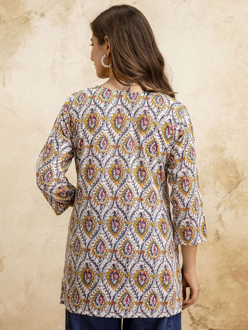 women printed three quarter sleeve straight kurti - 22527837 -  Standard Image - 3