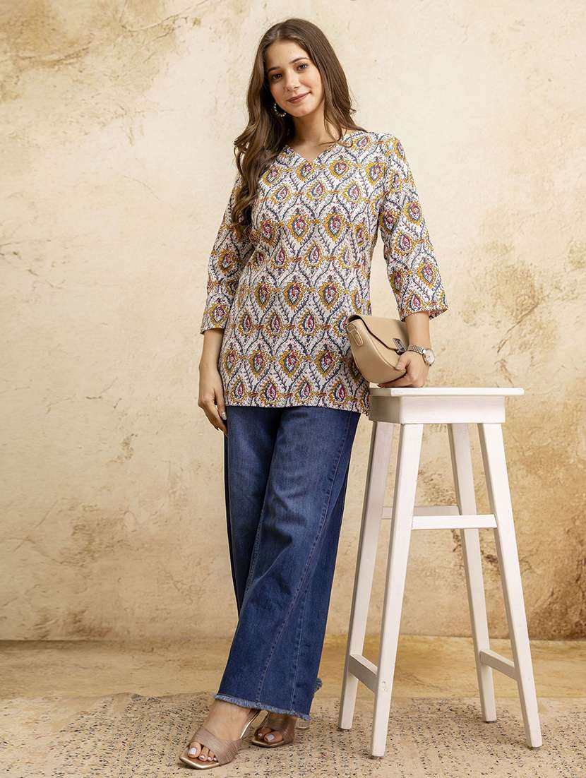 women printed three quarter sleeve straight kurti - 22527837 -  Standard Image - 5