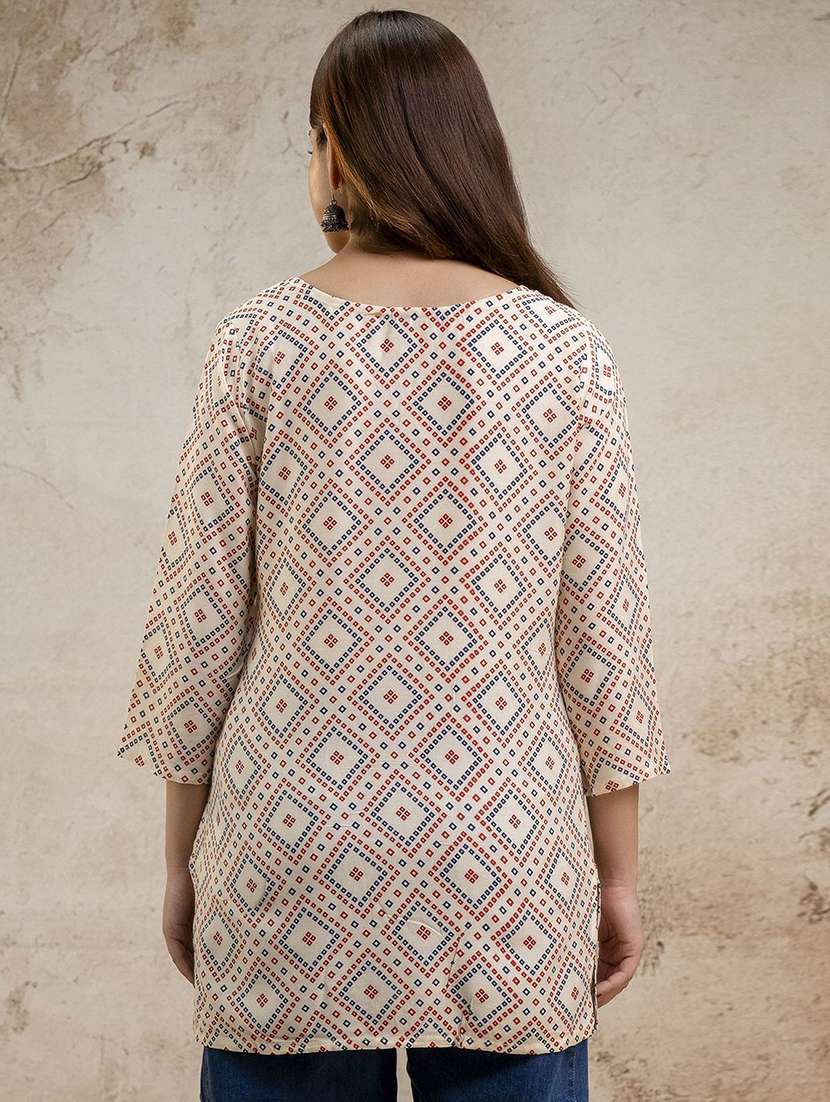 women printed three quarter sleeve straight kurti - 22527839 -  Standard Image - 3
