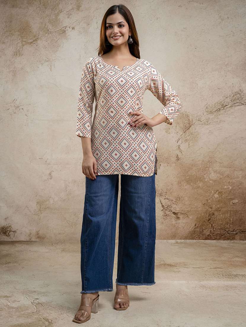 women printed three quarter sleeve straight kurti - 22527839 -  Standard Image - 5