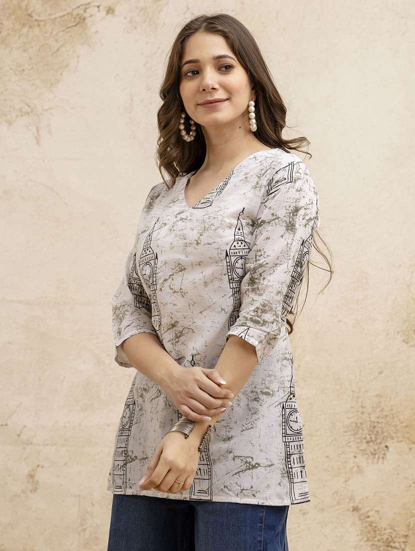 women printed three quarter sleeve straight kurti - 22527841 -  Standard Image - 3