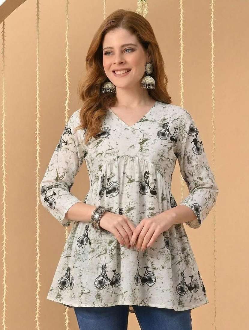 women printed three quarter sleeve straight kurti