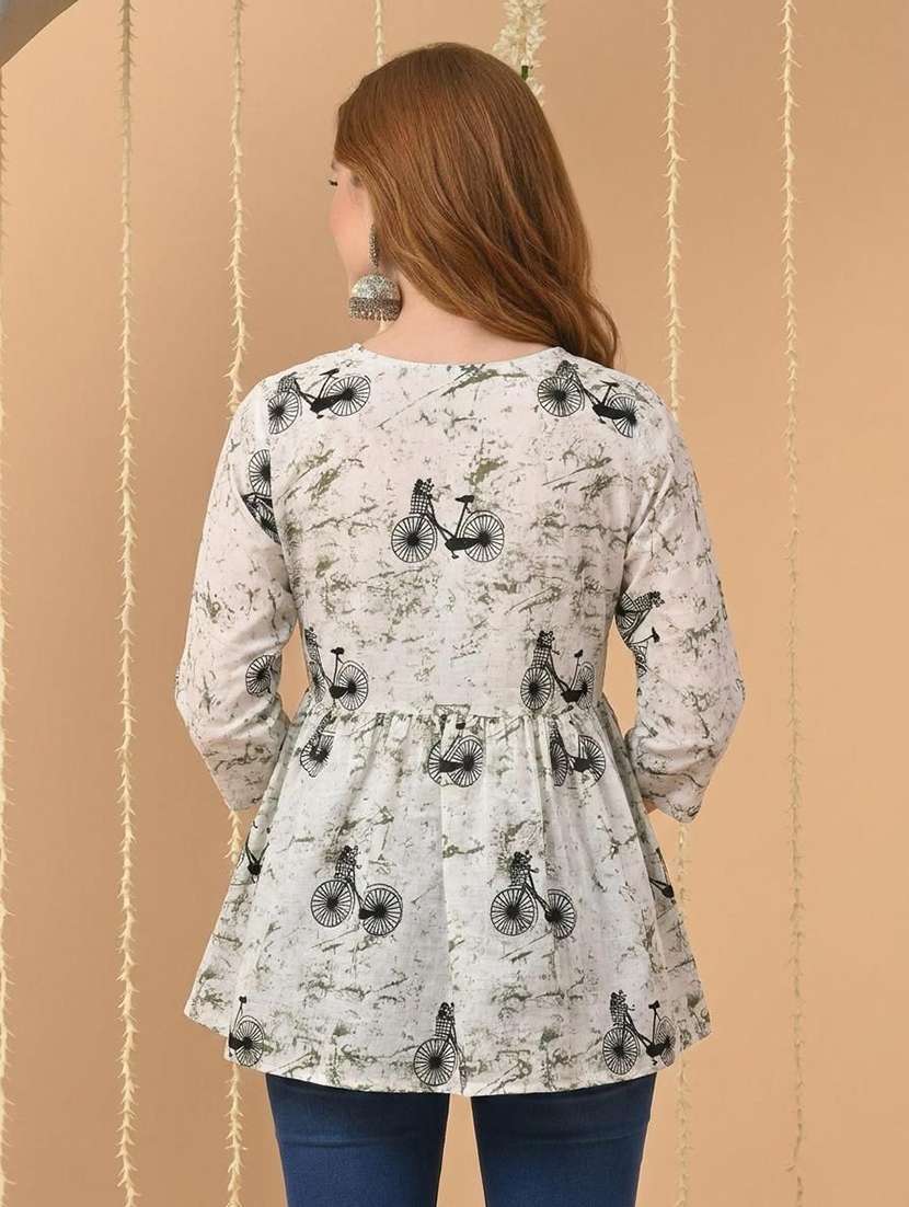 women printed three quarter sleeve straight kurti - 22527845 -  Standard Image - 3