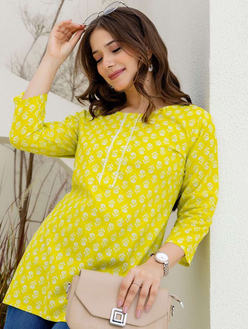 women printed three quarter sleeve straight kurti - 22527848 -  Standard Image - 3