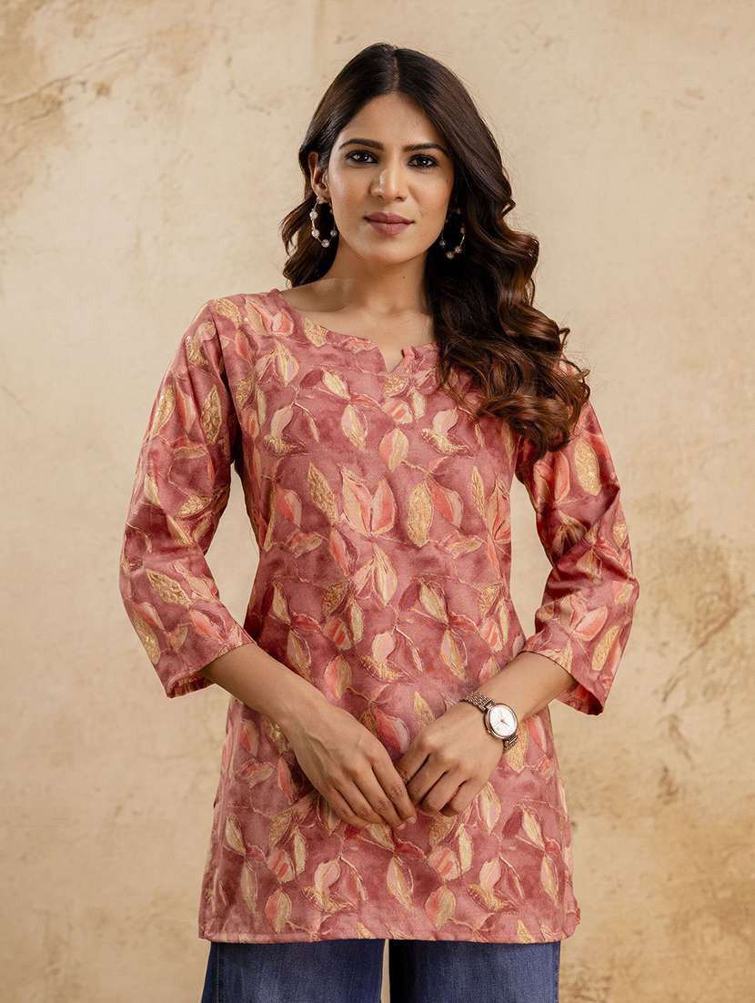 women printed three quarter sleeve straight kurti