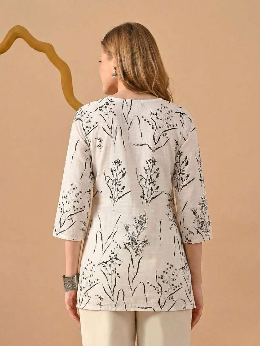 women printed three quarter sleeve straight kurti - 22527853 -  Standard Image - 3