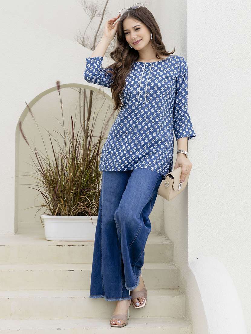 women printed three quarter sleeve straight kurti - 22527855 -  Standard Image - 5