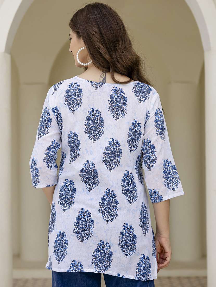women printed three quarter sleeve straight kurti - 22527859 -  Standard Image - 3