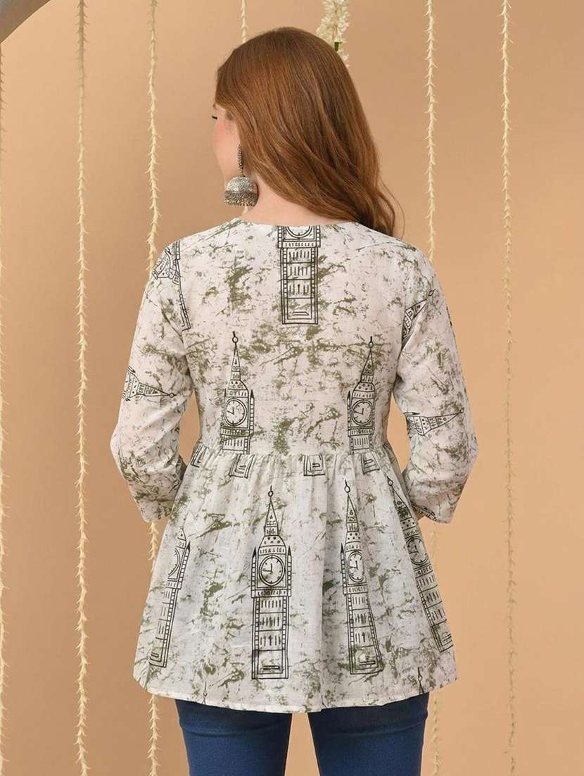 Women Printed Three Quarter Sleeve Straight Kurti - 22527860 -  Standard Image - 3