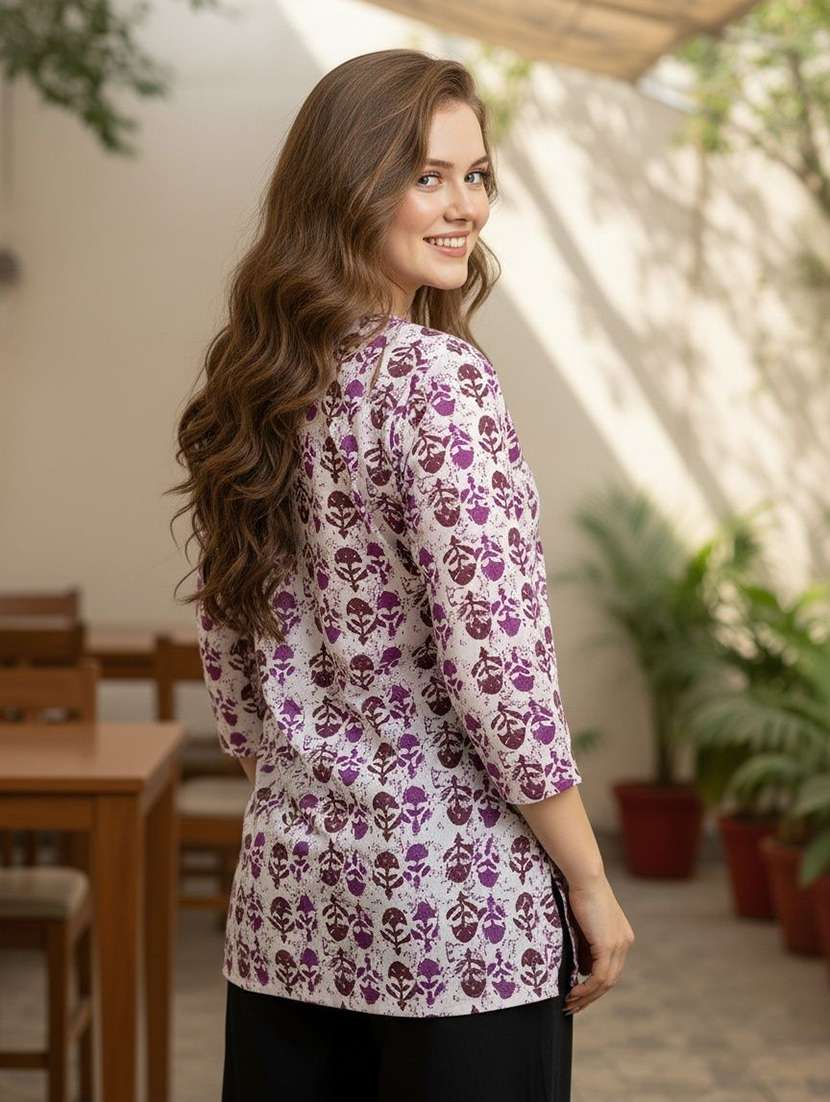 women printed three quarter sleeve straight kurti - 22527861 -  Standard Image - 3