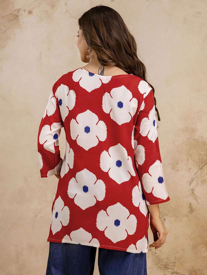 women printed three quarter sleeve straight kurti - 22527866 -  Standard Image - 3