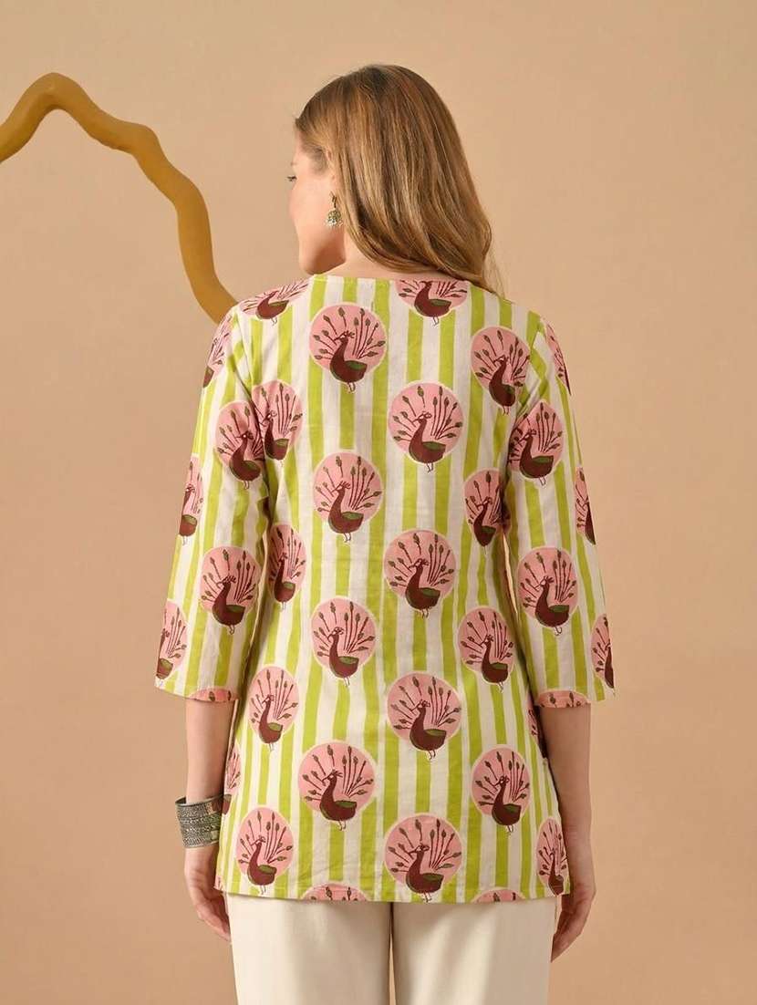 Women Printed Three Quarter Sleeve Straight Kurti - 22527870 -  Standard Image - 3